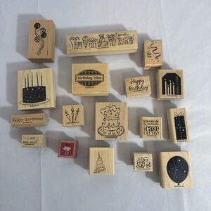 Rubber Wood Mount Stamp Lot Birthday Balloons Presents Stampin Up & Others Cake